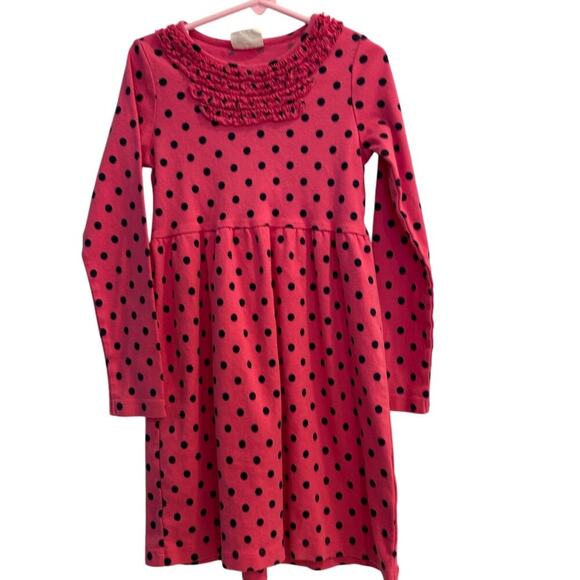 Mini Boden Other - Mini Boden Size 7 - 8 Pink Dress with Blue Polka Dots Ruffle Neckline